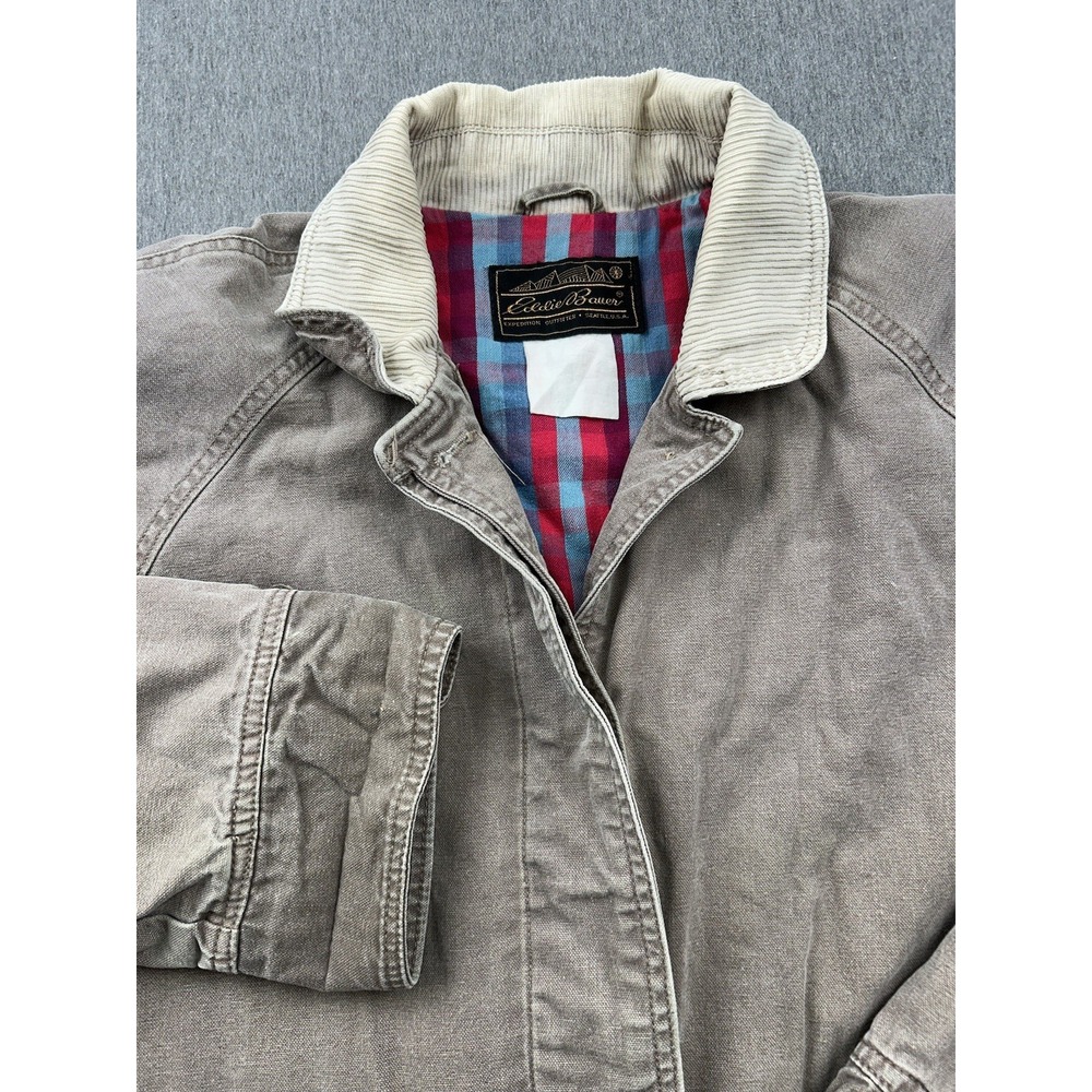 Vtg Eddie Bauer Barn Chore Coat Canvas Flannel Lined Corduroy *Missing Buttons*